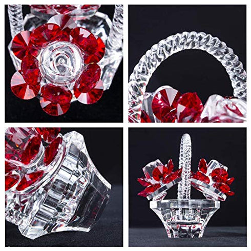 Crystal Red Rose Flower Basket Crystal Collectible Figurines Ornaments for Home Decor